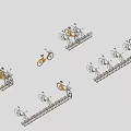 Multiple Colored Bicycles On Tracks And Isolated Illustrations On Gray Background