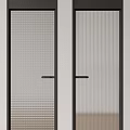 Two Modern Hinged Doors Featuring Different Textured Glass and Black Frames 3d model