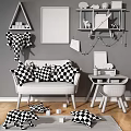 Cozy Light Colored Two Seater Sofa With Pillows And Alphabet Blocks In Kids Room