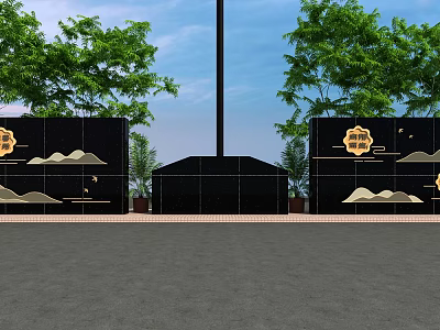 National Flag Waving On Flagpole With Green Trees And Black Walls Featuring Golden Designs 3d model