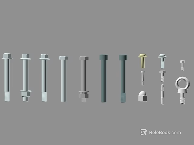 Assorted Hardware Tools Featuring Bolts Nuts Pins Rings And Metal Parts 3d model 