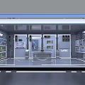 Modern High Tech Interior Space With Storage Racks Workbench And Material Labels