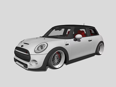 White Mini Cooper With Black Roof Red Seats And Custom Sporty Wheels 3d model
