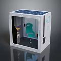 Solar Powered Small Booth Interior With Green Chair And Functional Design