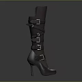 Fashionable Knee High Leather Boots with High Heel and Buckle Straps