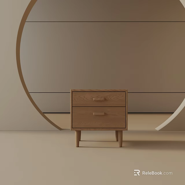 Wooden Bedside Table With Two Drawers And Minimalist Light Wood Design 3d model 