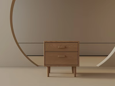 Wooden Bedside Table With Two Drawers And Minimalist Light Wood Design 3d model