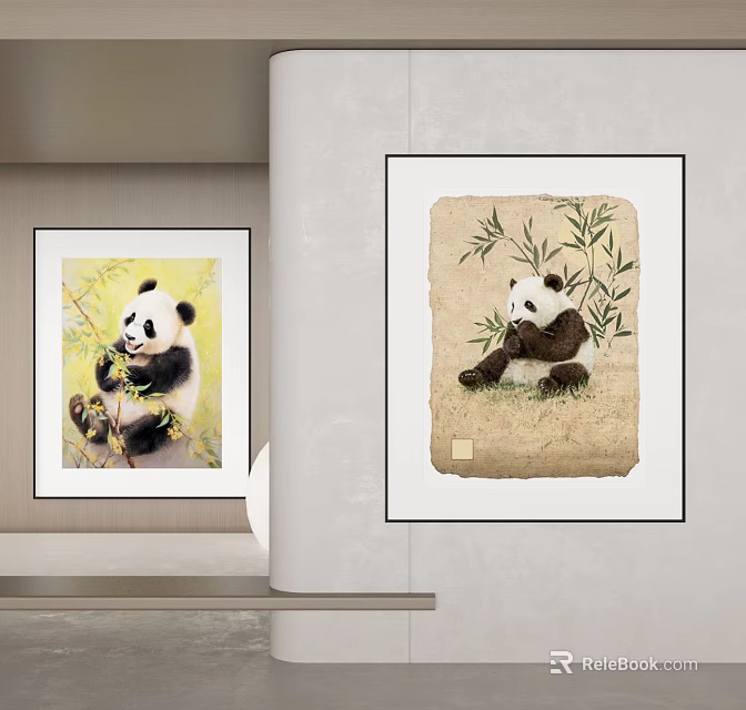 Panda Themed Art Paintings For Interior Wall Decor 3d model