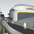 Modern Commercial Complex Shopping Mall Exterior With Glass Facade And Pedestrian Area