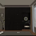 Modern Dark Wardrobe Design With Dressing Table Mirror And Natural Light