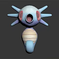 Light Blue Game Movie Character Horsea With Red Eyes Tentacles And Striped Belly