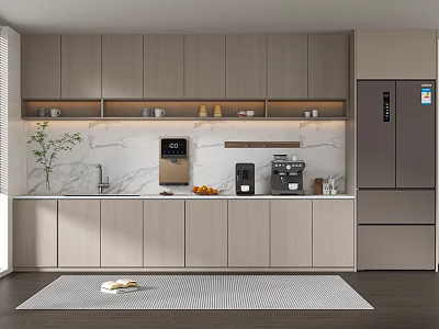 Modern Pantry Interior With Gray Cabinets Marble Countertop Green Plant And Appliances 3d model