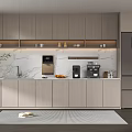 Modern Pantry Interior With Gray Cabinets Marble Countertop Green Plant And Appliances