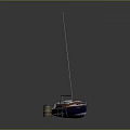 Small White And Blue Sailboat With Mast And Deck Items On Gray Background