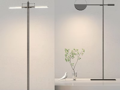Modern Floor Lamp With Sleek Design Green Plant And White Bird Decor 3d model