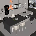 Modern Dining Table Set With Chairs And Island In Open Kitchen Interior 3d model