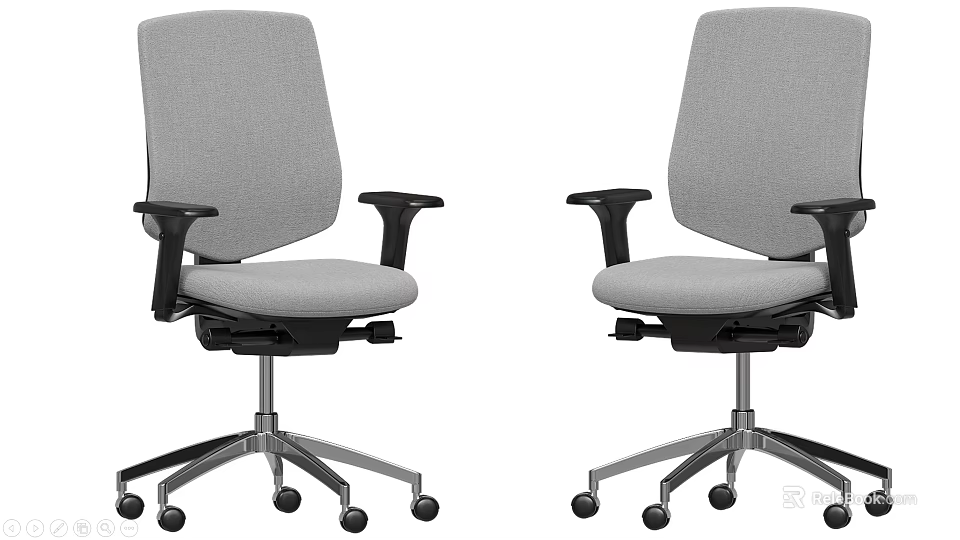 Modern Gray Office Chair With Black Armrests Silver Base And Wheels 3d model 
