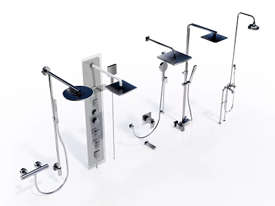 Sleek Modern Shower System With Fixed Head Handheld Sprayer And Chrome Control Panel 3d model