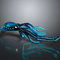 Decorative Blue Squid Sculpture Featuring Glowing Tentacles And Dark Background Reflection 3d model