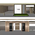 Elegant Modern Entrance Gate Design With Wooden Frame Marble And Greenery Decor