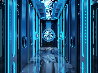 Modern KTV Interior Design With Blue Neon Lighting And Corridor Private Rooms 3d model
