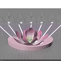 Pink Lotus Shaped Launch Device With Glowing Light Strips And Participants In Ceremony