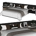 Modern Double Bed With Brown Beige Pillows Striped Bedspread And Nightstands With Vase Photo Frame