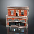 Traditional Two Story Red Brick Building With Arched Doorways And Stone Trim
