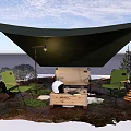 Outdoor Garden Seating Set With Green Chairs Sofa Crate Table Canopy And Yellow Flowers
