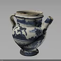Traditional Blue And White Ceramic Teapot With Landscape Floral Motifs Handle Spout And Base