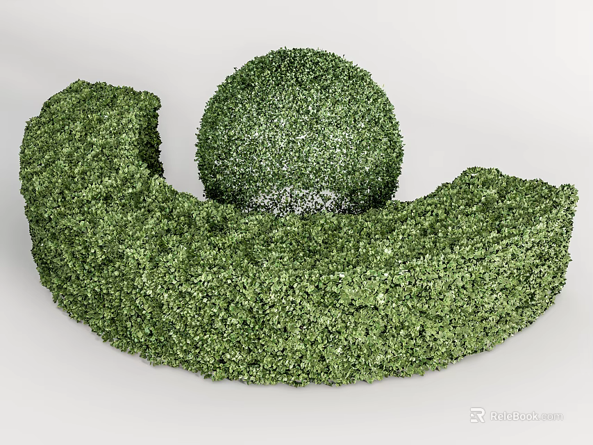 Well Trimmed Green Shrubs Forming Rounded Sphere And Crescent Shaped Hedge Design 3d model 