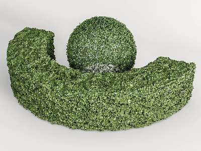 Well Trimmed Green Shrubs Forming Rounded Sphere And Crescent Shaped Hedge Design 3d model