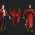 Game Movie Character Wearing Red Coat With Golden Details Black Pants And Red Winged Decorations