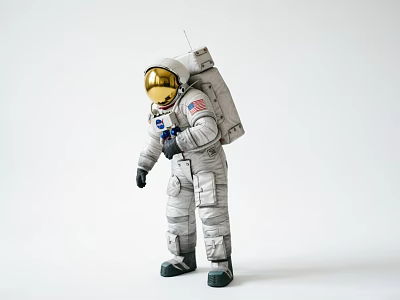 Decorative Ornament Set With Detailed Astronaut Model In Spacesuit And Gold Helmet 3d model