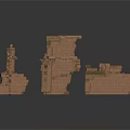 Broken Brick Building Wall Fragments With Weathered Texture And Architectural Details