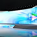 Modern Stage Design With Large Blue Background Screen Featuring Abstract Flower Pattern And Illuminated Steps 3d model