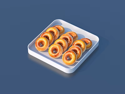 Multiple Delicious Golden Brown Donuts Neatly Arranged on a White Tray 3d model