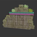 Modern Gray Stone Wall With Stepped Stacked Stones And Grass On Top