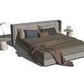 Modern Double Bed with Soft Pillows Cozy Blanket and Round Side Tables 3d model