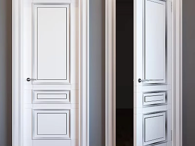 White Hinged Door With Simple Panel Design Open In Modern Home Interior Decoration 3d model