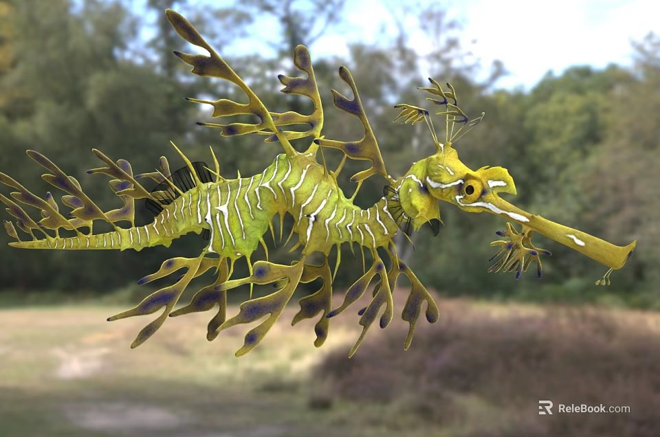 Leafy Seadragon Unique Aquatic Animal With Yellow Green Body And Leaf Like Appendages 3d model 