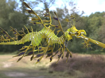 Leafy Seadragon Unique Aquatic Animal With Yellow Green Body And Leaf Like Appendages 3d model
