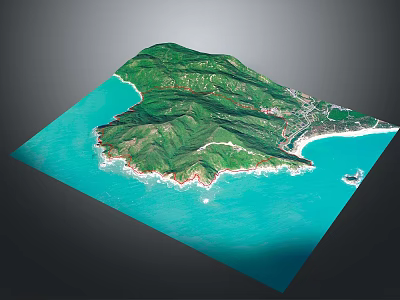 3D Island Model With Green Mountain Terrain And Blue Ocean Surroundings 3d model