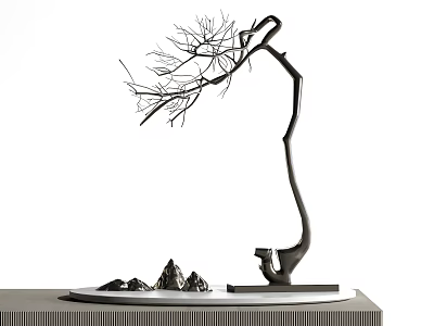 Modern Decorative Ornament Set With Curved Branch Sculpture And Small Stone Decor 3d model