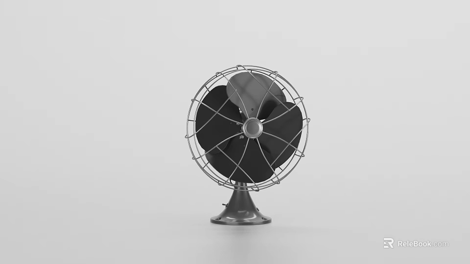 Black Tabletop Fan With Metal Mesh Cover And Sleek Round Base Design 3d model 