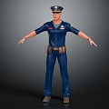 Realistic Male Police Officer In Blue Uniform With Cap Badge And Utility Belt Standing Pose
