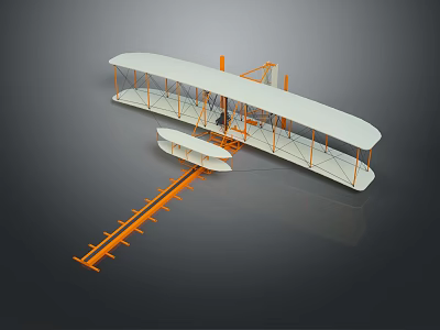 Detailed Vintage Biplane Model with Orange Support Structure and Runway 3d model