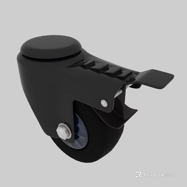 Black Caster Wheel with Brake and Metal Components for Smooth Rolling Design 3d model 