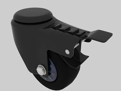 Black Caster Wheel with Brake and Metal Components for Smooth Rolling Design 3d model