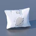 White Decorative Pillow with HELLO Text and Planet Design Featuring Stars and Ring 3d model
